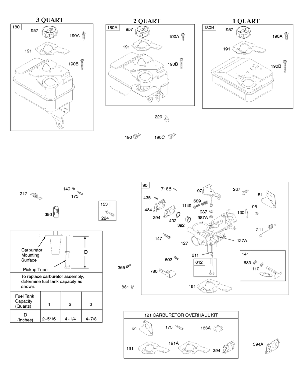 Carburetor, Carburetor Overhaul Kit, Fuel Supply Diagram and Parts List for 91232-1308-E1  Briggs and Stratton Engine